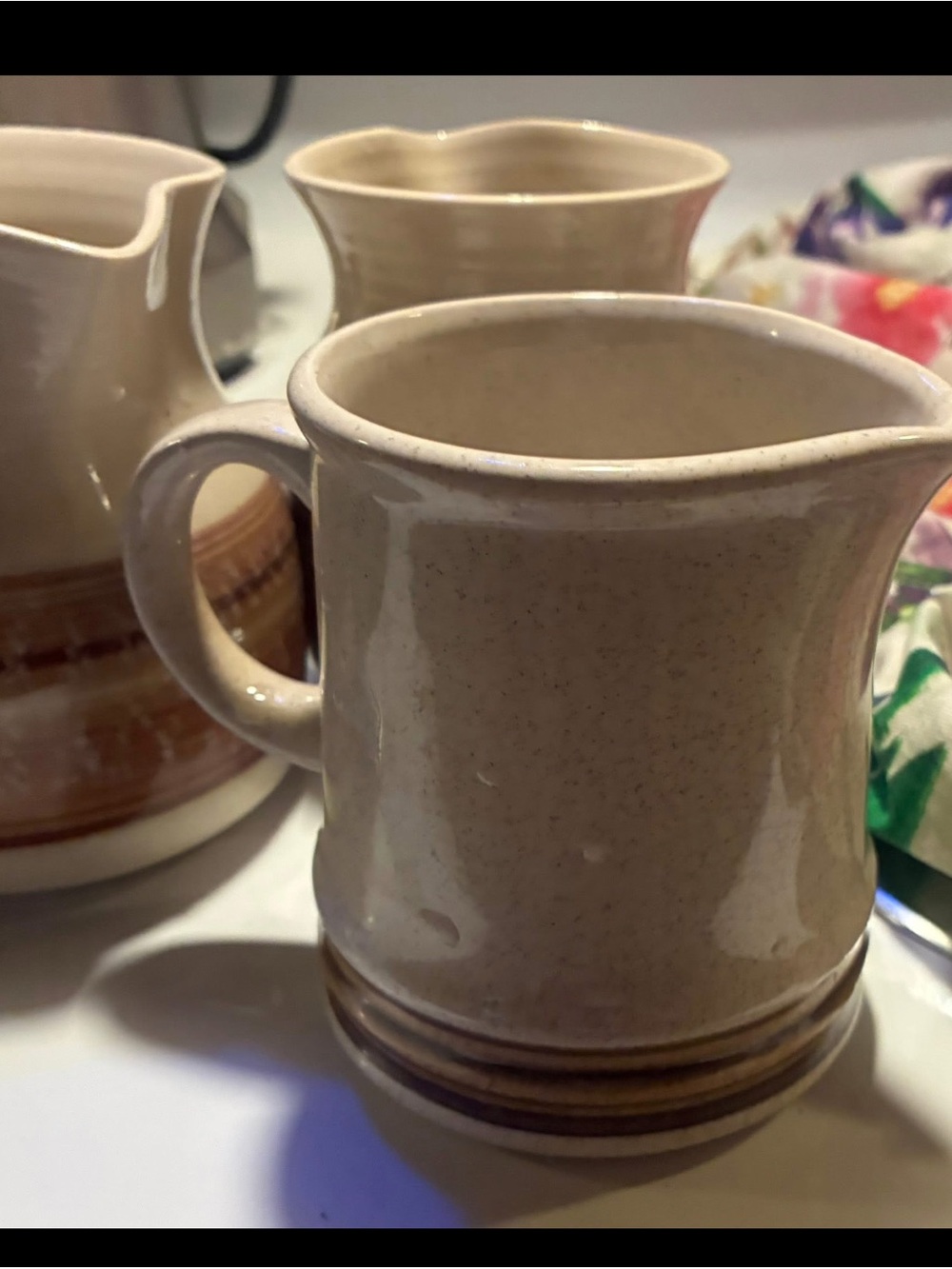 VINTAGE JAPAN 1970s speckled stoneware creamer sugar bowl, milk, pitcher set